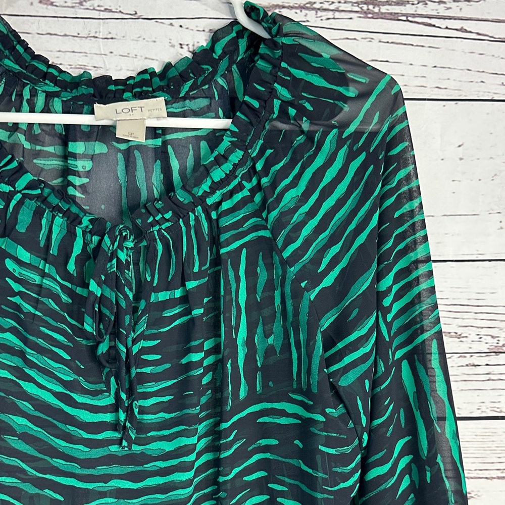 Loft Green And Black Patterned Blouse - image 5